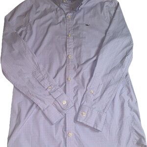 Vineyard Vines Blue Pink Performance Shirt M 12 14 Boys Button Preppy Check